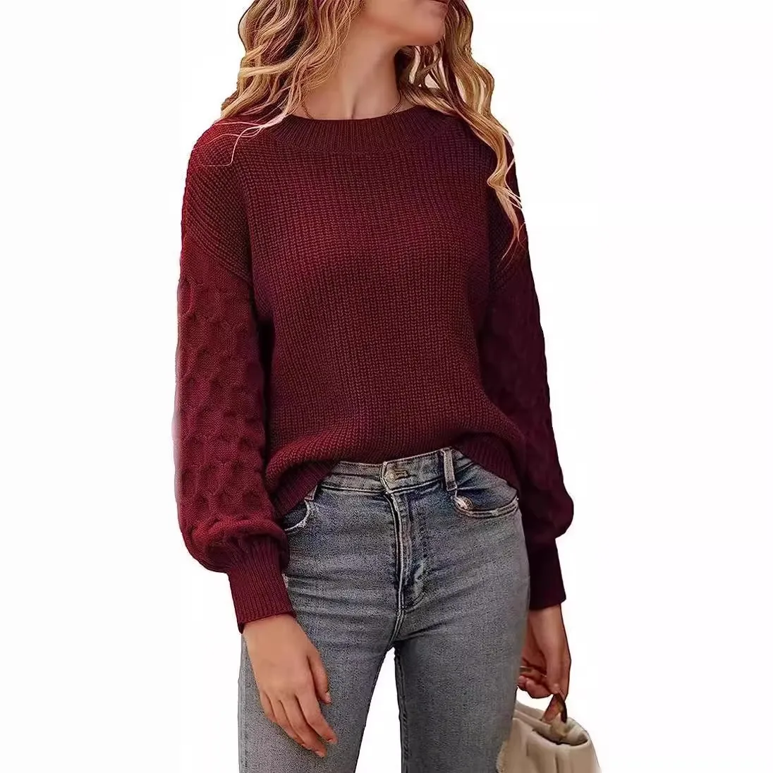 2025 Women's Autumn/Winter Knitted Sweater Loose Casual Style Hoodie Thickened Warmth Solid Color SweaterLong Sleeved Round Neck