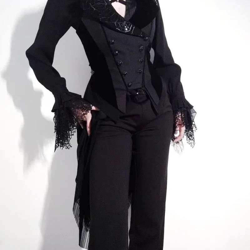 Camisa negra Vintage japonesa con cuello en V para Mujer, Blusas góticas subcultura Y2k, Blusas combinables de Lolita, Tops negros Punk estilo Mujer