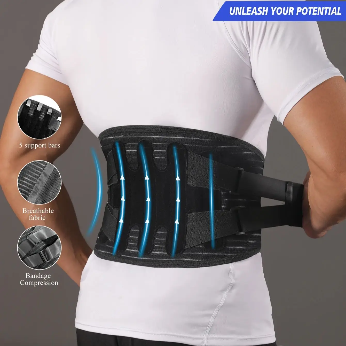 

VBOSi Мужчины Женщины Регулируемая дышащая поддержка талии Подтяжка нижней части спины с металлическими стабилизаторами