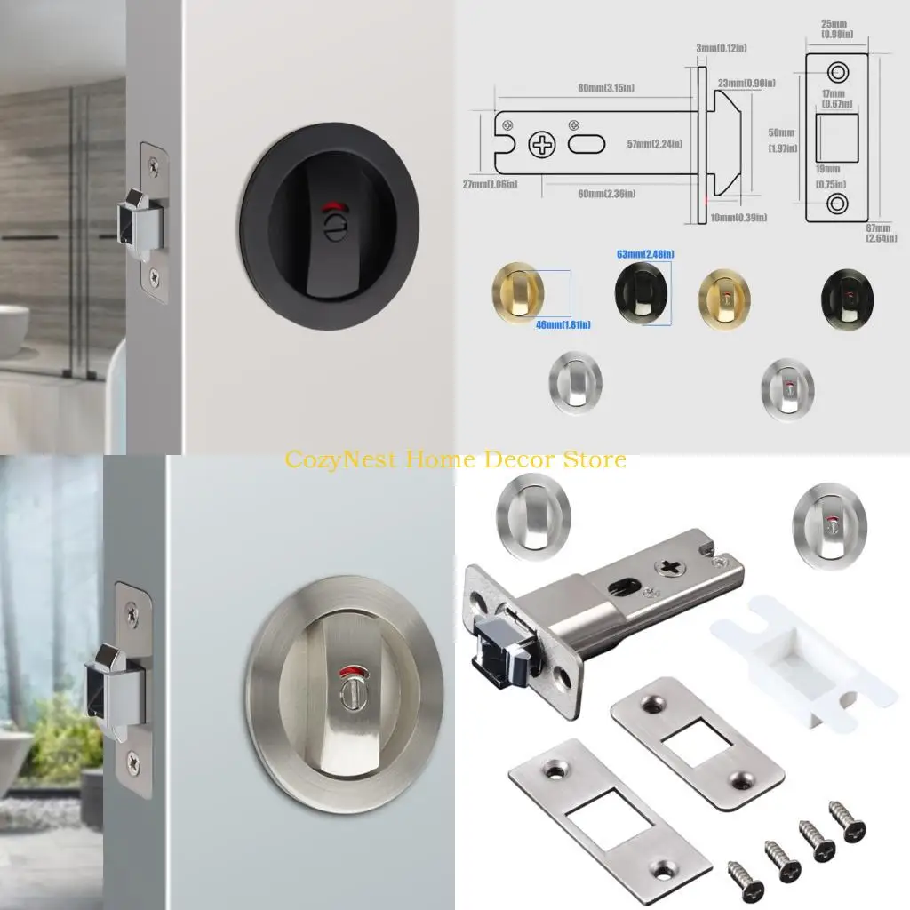92MF Metal Push Pull Entryway Lock With Clear Occupancy Display For Bathroom Bedroom Universal Fit  Measurement Openings