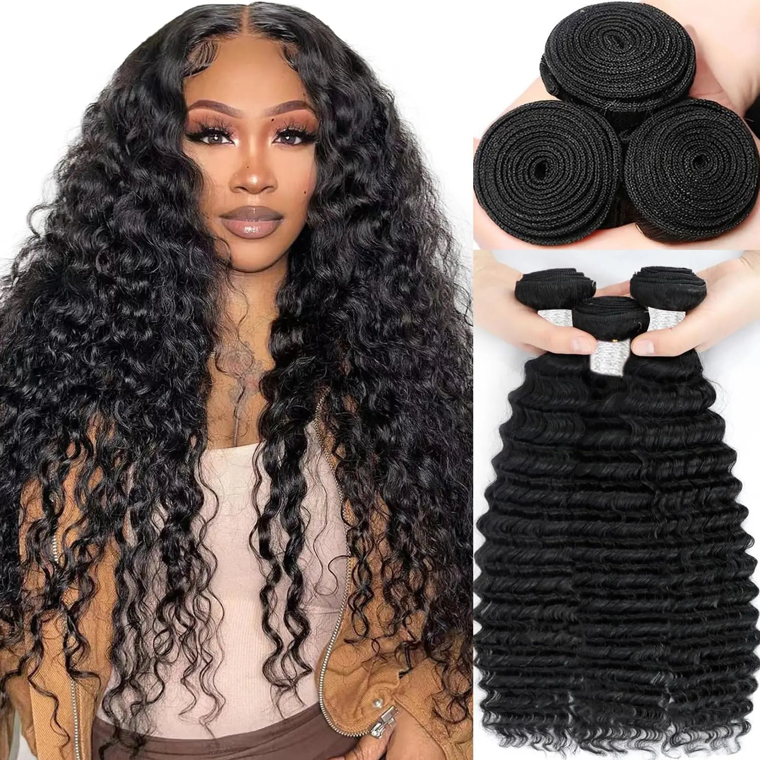 Curly Bundles Human Hair Unprocessed Virgin Human Hair 1/3/4 pc No Shedding Easy To Install Natural Black For women