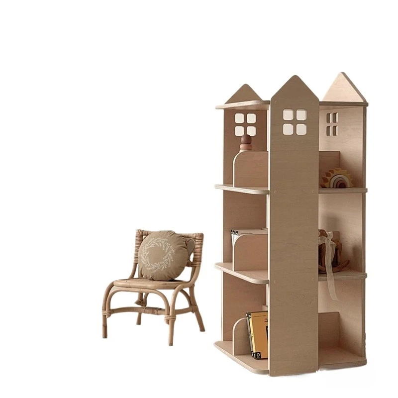 

Full solid wood rotating bookshelf 360 degree bookcase Internet celebrity storage Home living room Children's floor shelf