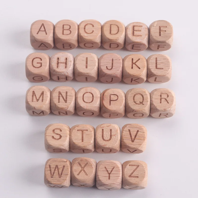 20Pcs 12mm Natural Letter Wood Beads Square Beech Alphabet Loose Spacer Beads For Jewelry Making Diy Necklace Bracelet