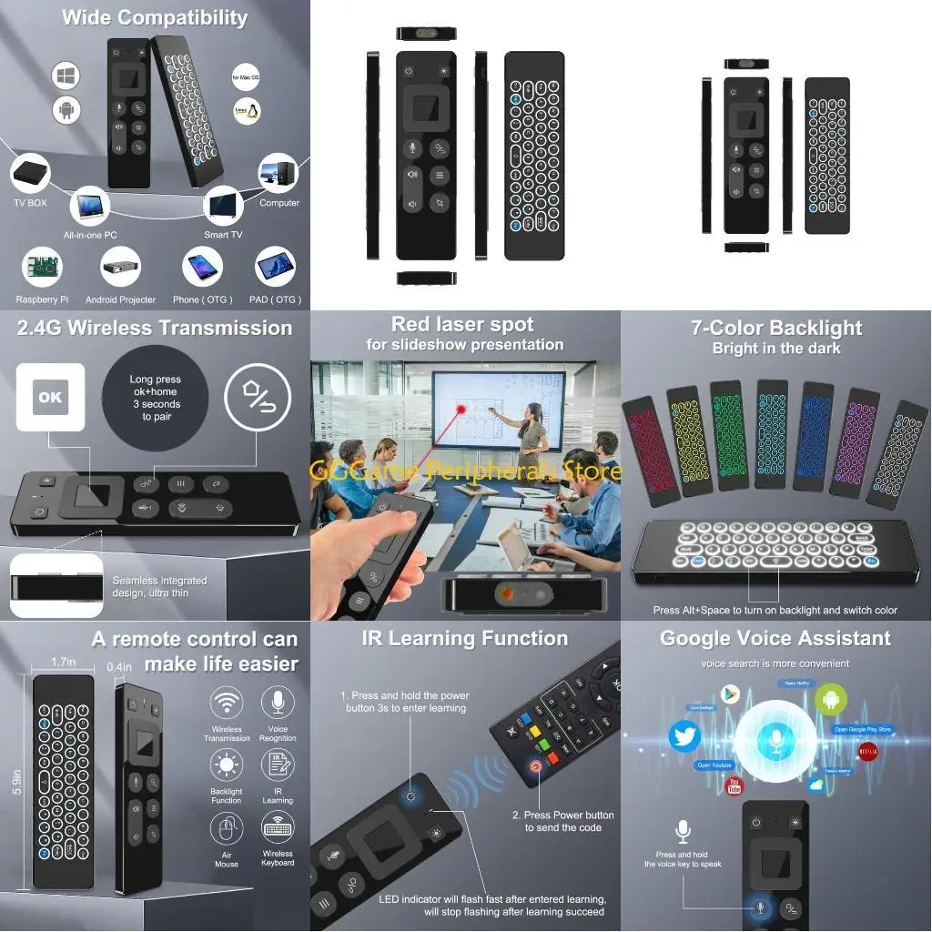 U55B 2.4GHz Wireless Air Fly Mouse Remote Rechargeable for Android Box, PC, Laptop