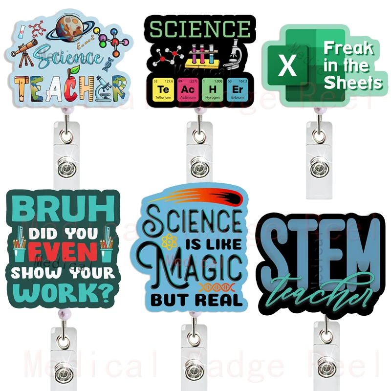 New Science Teacher Teach Badge Retractable Badge Reel with 360 Rotating Alligator Clips