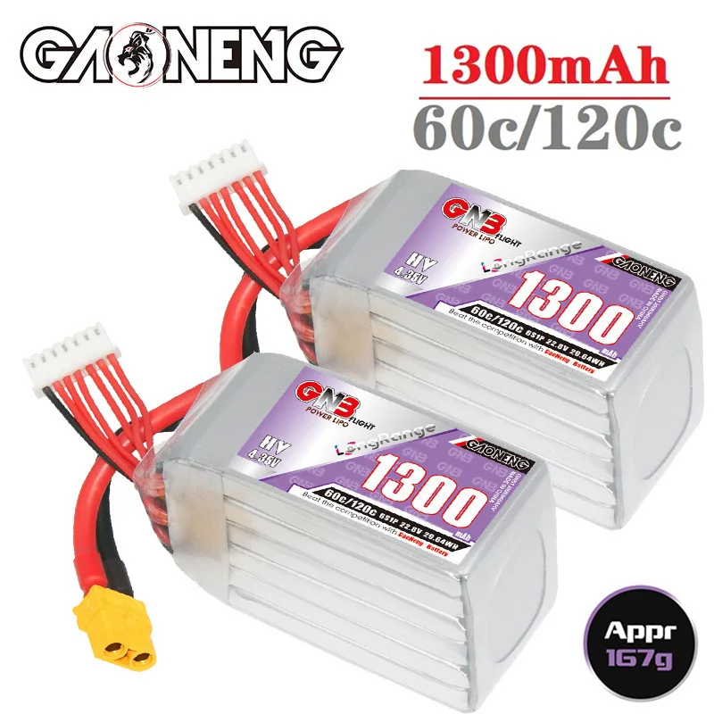 

GAONENG RC FPV Racing Drone Battery GNB 6S HV 22.8V 1300mAh 60C/120C LiPo Battery For RC Helicopter Quadcopter Spare Parts XT60