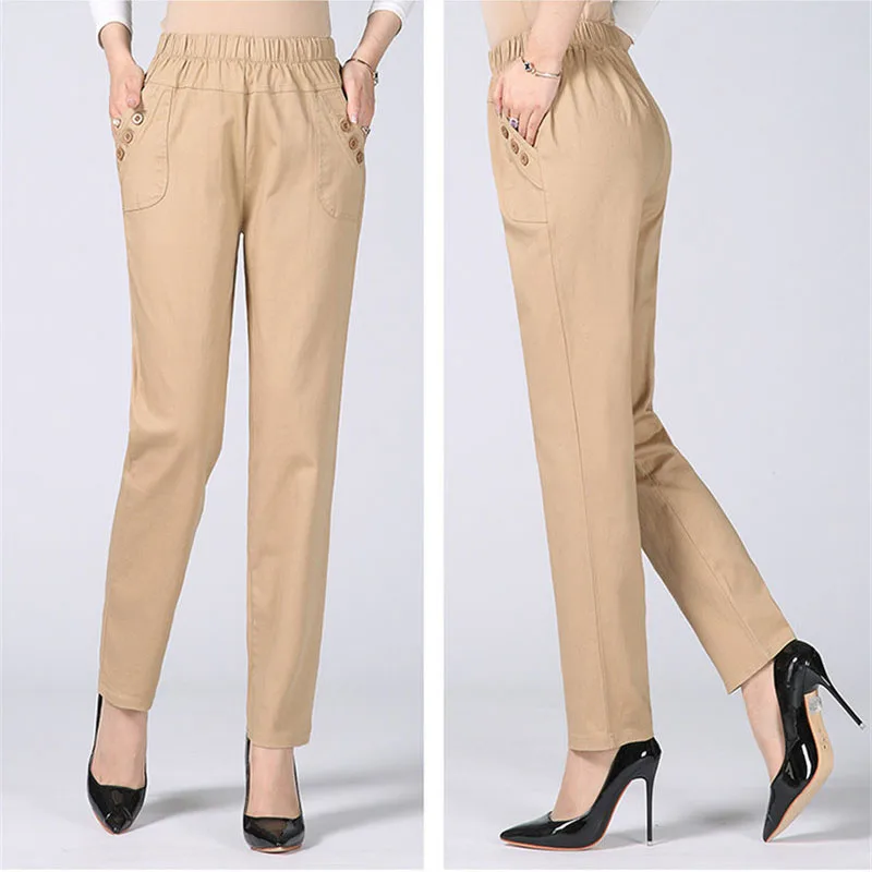 

2024 Autumn 5XL Women's Pants Elastic High Waist Casual Loose Cotton Straight Pants Middle-aged Mother Trousers