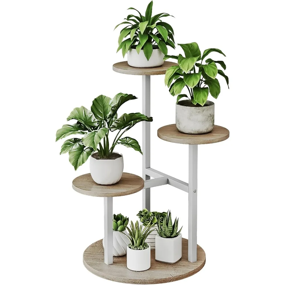 

Plant Stand Indoor 4 Tier 5 Potted Multiple Flower Pot Holder for Patio Garden Balcony Living Room Corner (4 Tier White+Sonoma O