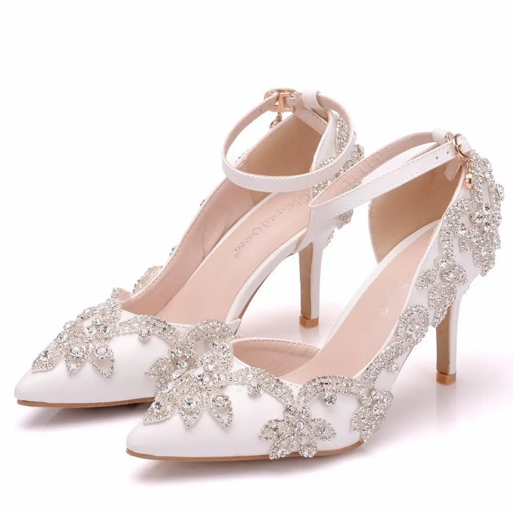 Style High Heels Sexy Women Pumps Sandals  Rhinestone Wedding PU 7.8 CM Thin Heels Side Air Woman Shoe Elegant Sexy  Sandals