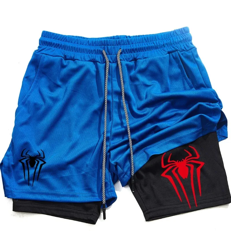 Men's fitness shorts, quick drying sports 2-in-1 with mobile phone pocket, towel bag, sports shorts