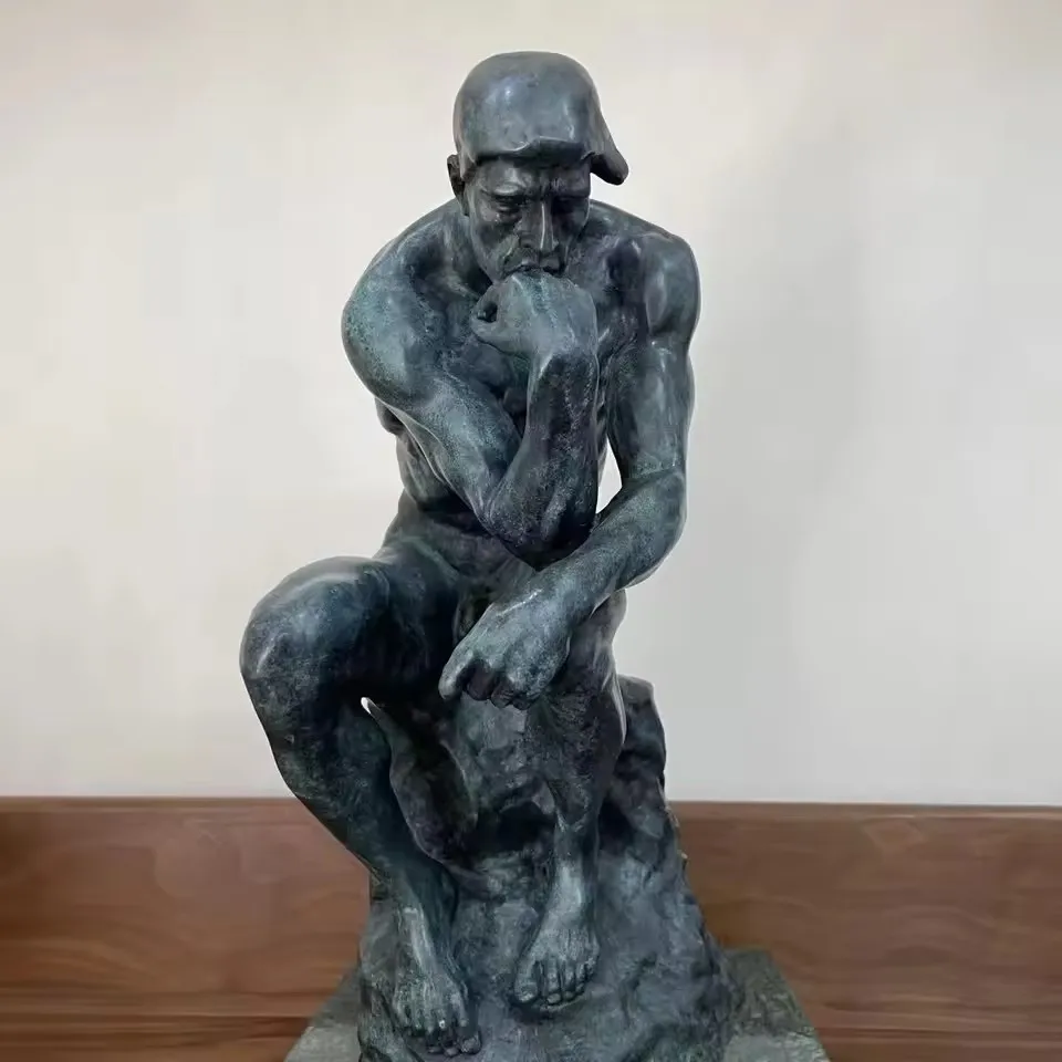 

hot selling Bronze Rodin's Sculpture The Thinker Statue Thinking Nude Man Sculpture Replica Handmade Large for Home Decoration