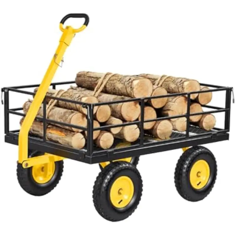 Steel Utility Wagon for Outdoor Use • 1200 lb Load Capacity • 83.66 x 29.53 x 26.38 in Dimensions • Yellow and Black Finish • 13
