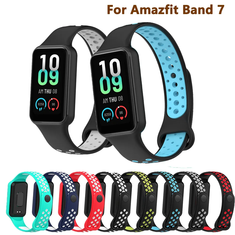 Silicone Watch Band For Amazfit Band7 Soft Two-Tone Smart watch silica Gel Strap Sport Wristband Accessories Bracelet