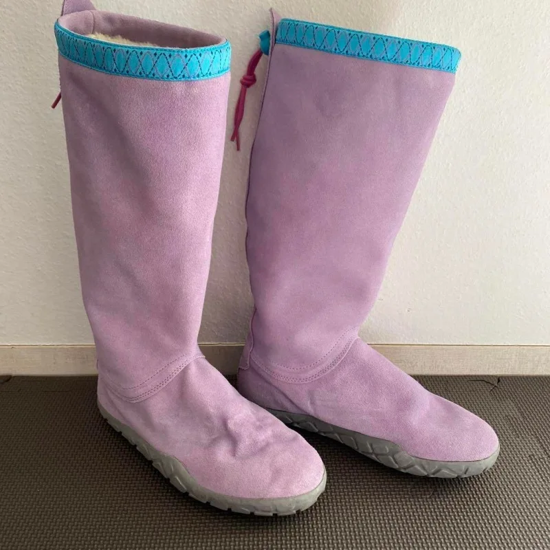 

Violet Long Boots, Women's Retro Style Round Toe Versatile with Velvet Flat Bottomed Sleeve High Boots, Knight Boots