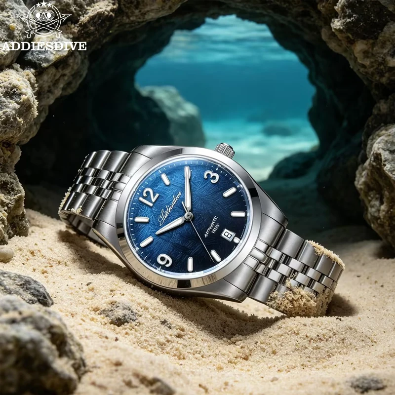 

ADDIESDIVE New Men Automatic Watch 39mm AD2547 Luxury Sapphire Dive 100m Waterproof Luminous Gradient 8215 Mechanical Wristwatch
