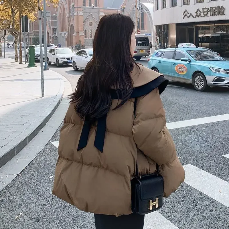 Franse Elegante Winter Nieuwe Dames Tops Parka 'S Turn Down Kraag Lange Mouw Losse Gewatteerde Parka 'S Warme Donsjassen Bovenkleding Dames