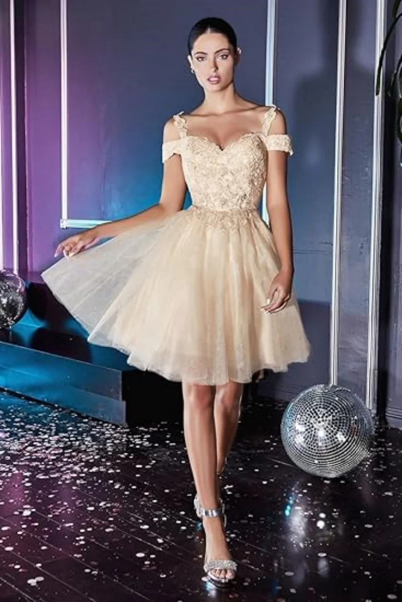 

Блестящие кружевные женские платья с открытыми плечами, тюлевые Короткие вышитые бисером коктейльные платья