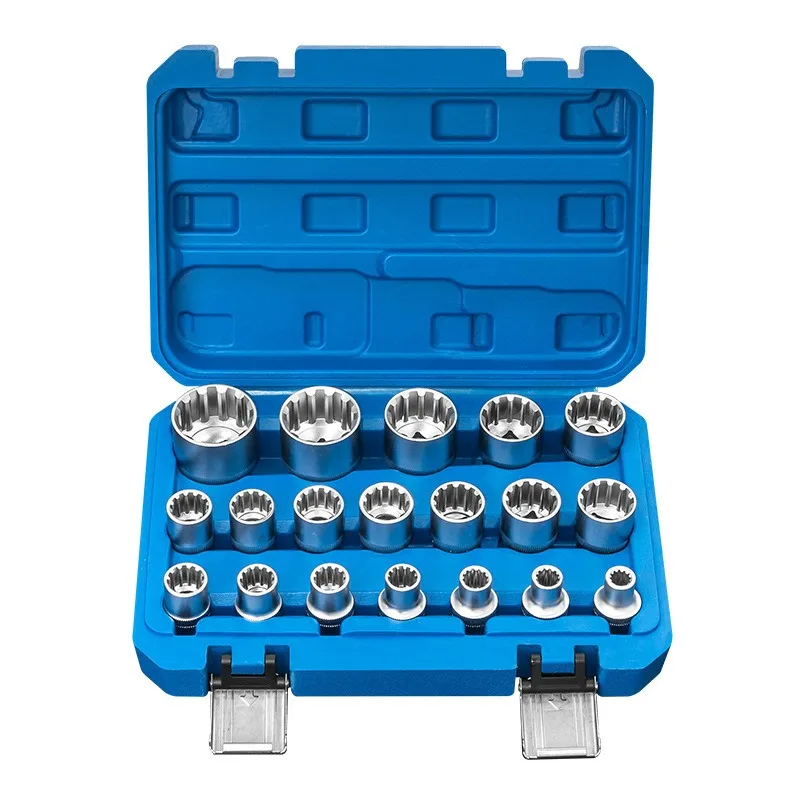 19-Piece set 12-angle plum blossom toothed sleeve head electric ratchet wrench tool 1/2 inch Dafei 8-32mm auto repair