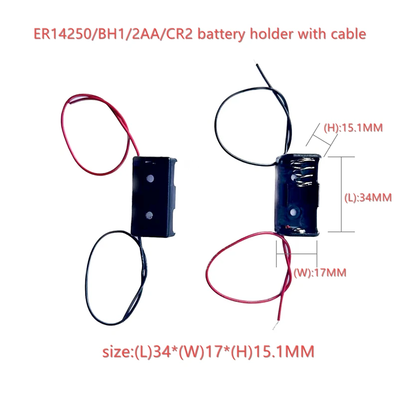 1AA Battery Box ER14250 Lithium Battery Box 14250 Single-cell Battery Storage Box With PCB Pin CR2 Battery Holder ABS Hard