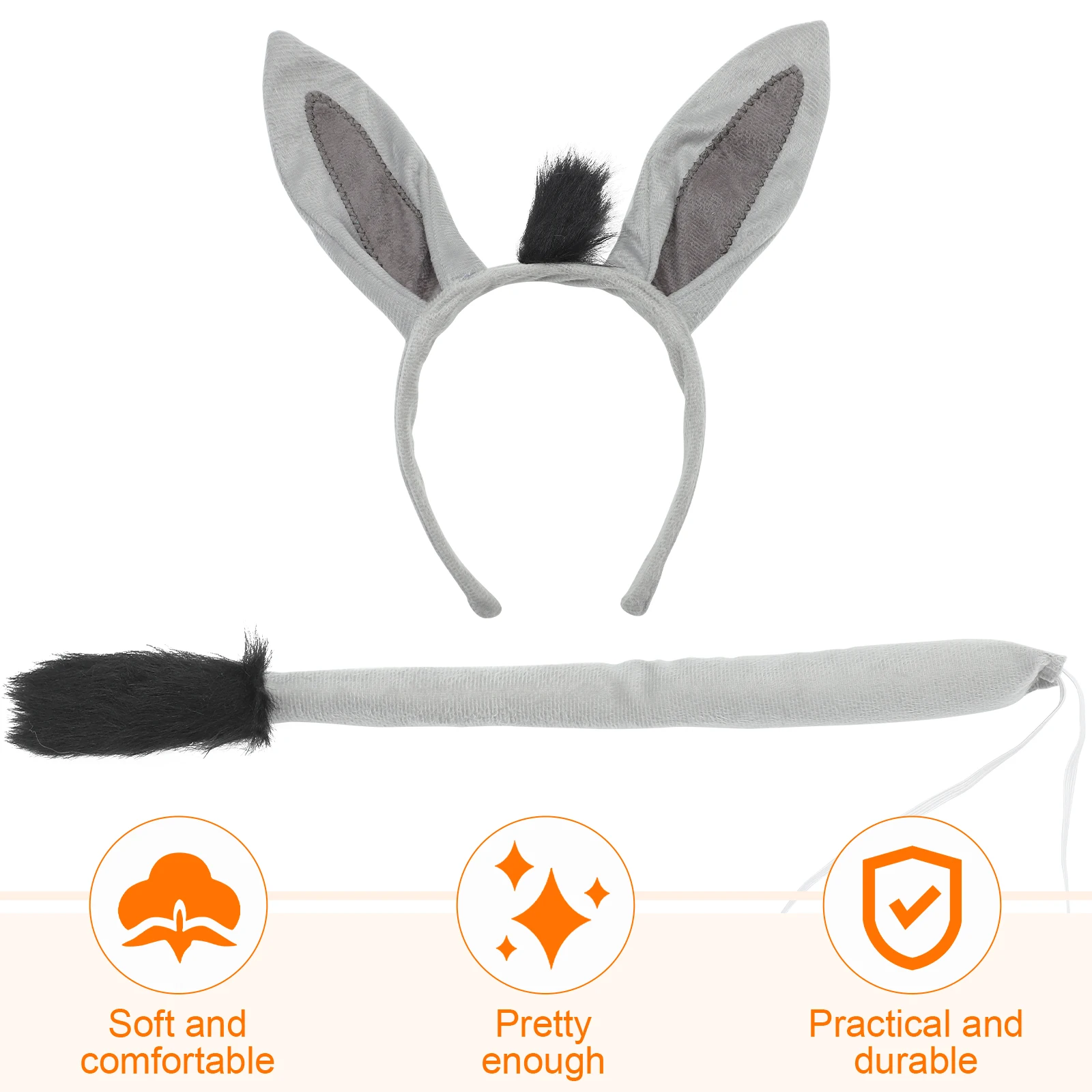 

Donkey Headband Tail Set Ear Decor Accessories Animal Costume Accessory Tie Miss