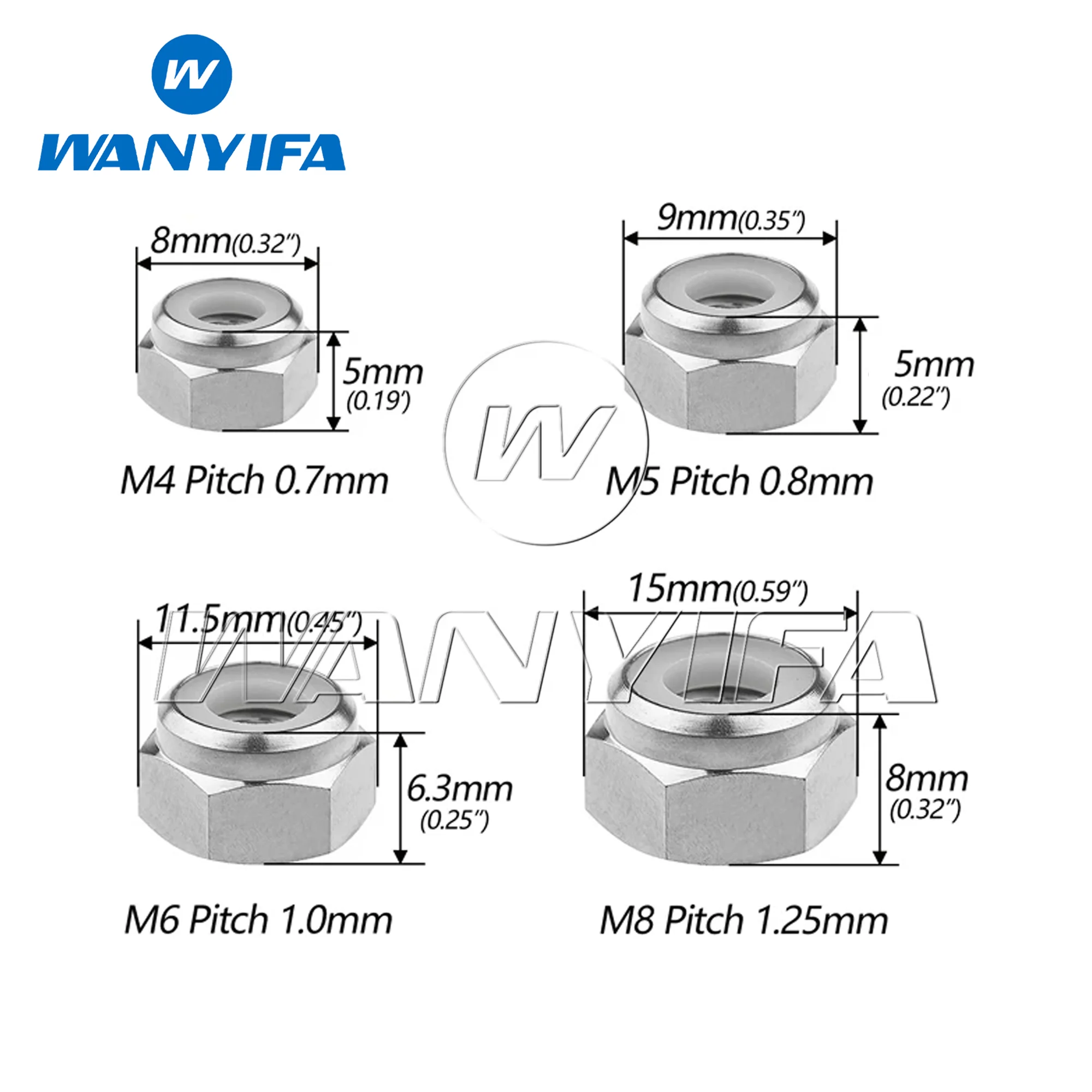 Wanyifa 자전거 오토바이 자동차용 나일론 잠금 너트, 티타늄 M4 M5 M6 M8