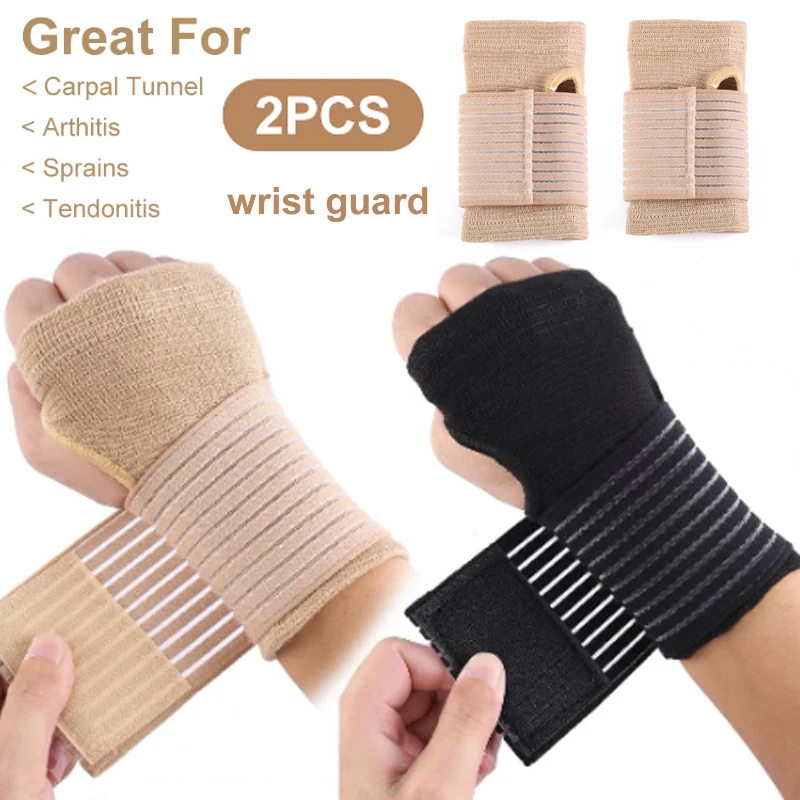 2pcs Elastic Bandage Wrist Guard Support Arthritis Gloves Sprain Band Wrist Protector Hand Brace Elastic Sports Safety Wristband