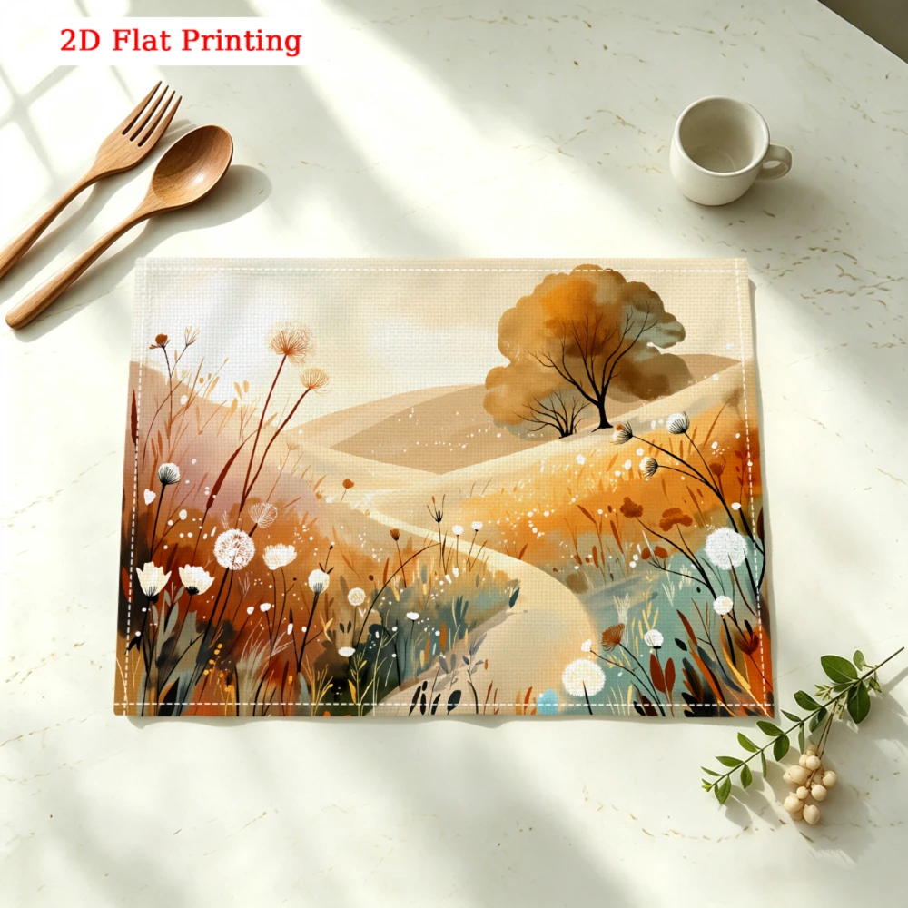 Autumn Landscape Art Kitchen Placemat Autumn Landscape Art Linen Pad Dish Coffee Cup Table Mat 1PC 30x40cm