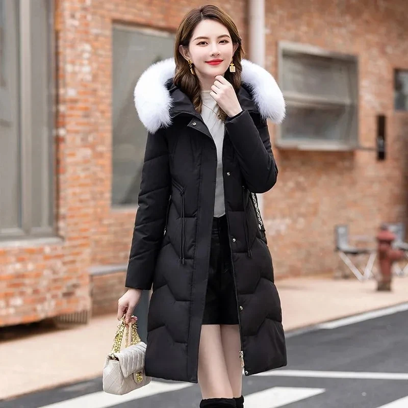 2026 Winter New Down Jacket Women's Fashion Slim Medium Long fur collar Thicken Hooded Coat Female Warm Parker Down Overcoat