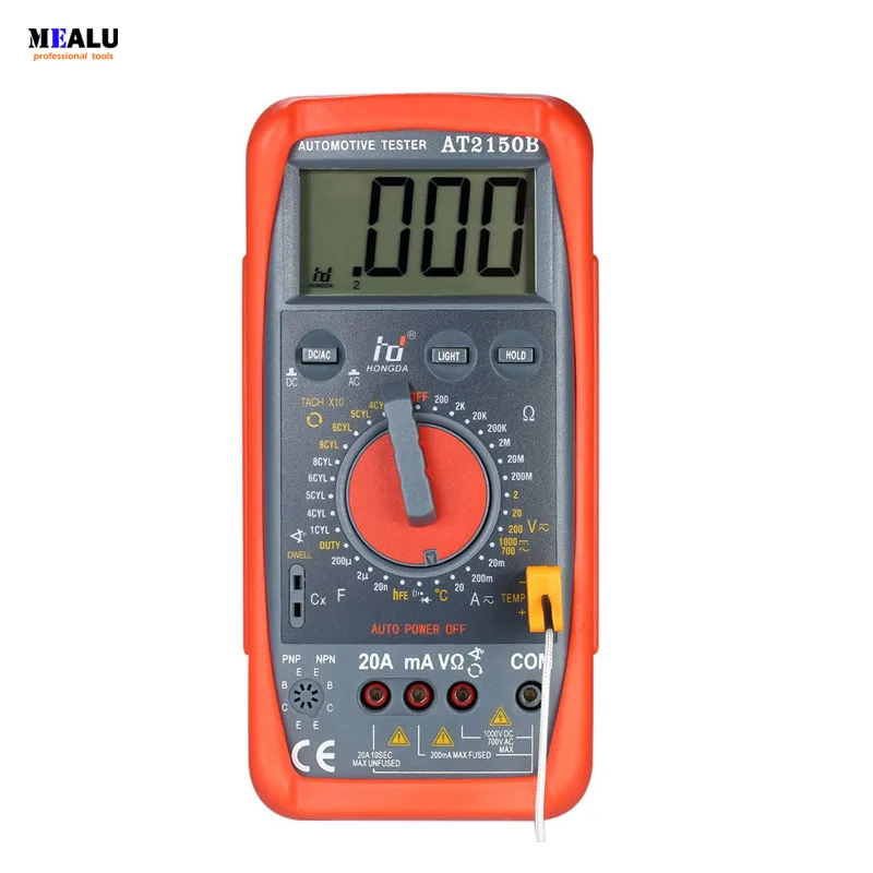 

Hd At2150b Automotive Meter Tester Digital Multimeter Tachometer Cap Temp Sensor W Lcd Backlight Professional Tester Digital