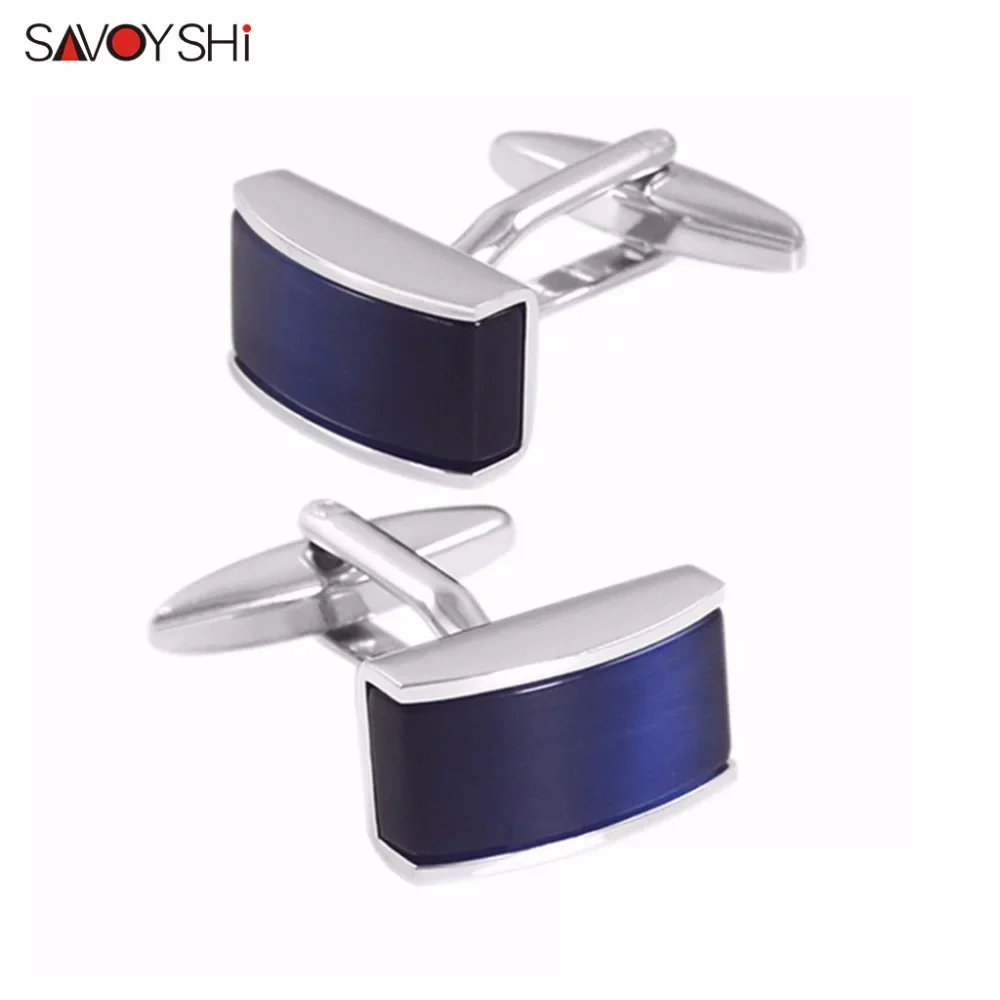 SAVOYSHI Luxury Square Blue Cat\'s Eye Stone Cufflinks for Mens High Quality Shirt Cuff buttons Cuff links Wedding Gift Jewelry