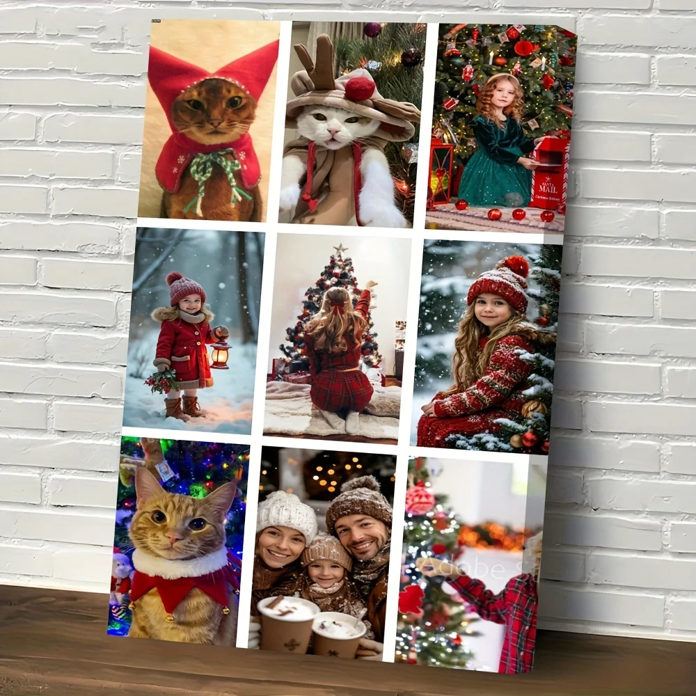 Custom 9 Photo Collage Canvas Print, Personalized 9‑Grid Picture Poster, Customized Multi‑Photo Memory Wall Art, Unframed