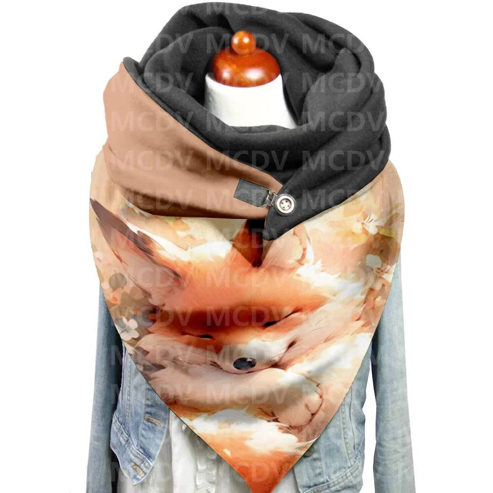 Fox 3D Printed Casual Scarf And Shawl for Women Warm and Comfortable Scarf