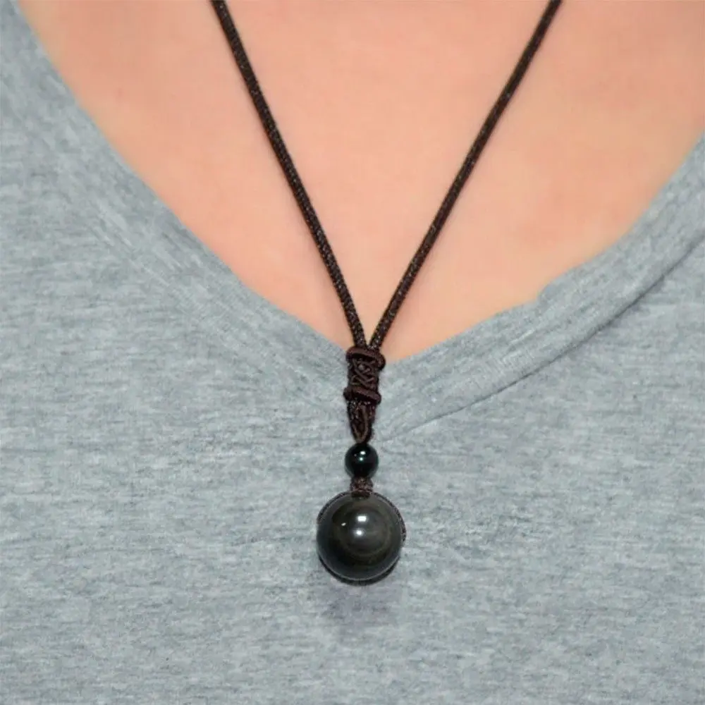 A+++ Stone Good Quality Jewelry Natural Beads Transfer Black Lucky Crystal Obsidian Pendant Eye Rainbow Ball