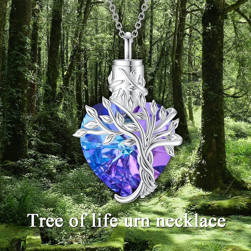 Herz-Baum-des-Lebens-Urnenkette für Asche, Silber, Kremationsschmuck mit Trichter zum Befüllen, Gedenkschmuck, Geschenke für Frauen und Mädchen – Detail 5