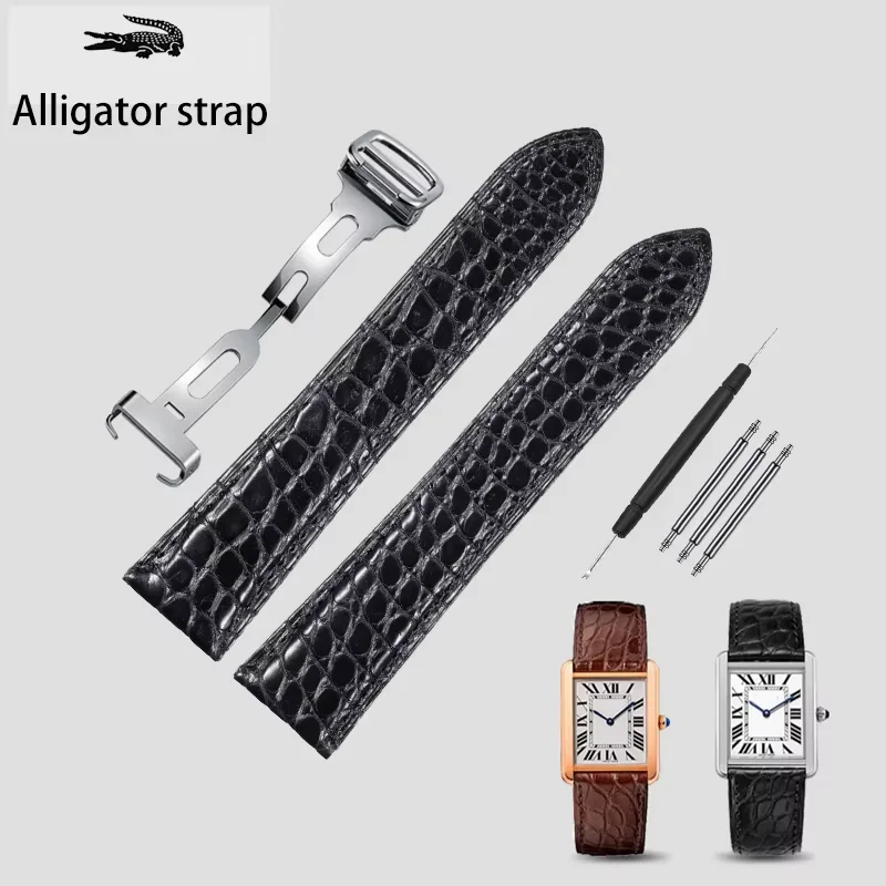 

For cartier tank London solo series Alligator leather watch strap Crocodile Genuine leather Watchband bracelet 16 17 18 23 25mm