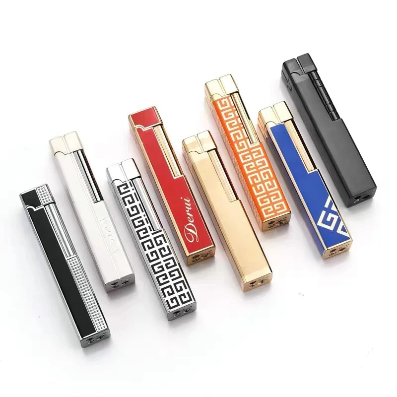 Derui Mini Metal Retro Grinding Wheel Gas Lighter Lady Side Sliding Lighter Open Flame High-end Boutique Cigarette Lighter Gift