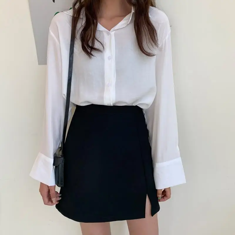 Skirts Women Split Elegant Office Ladies Spring Mujer Faldas Casual Hot Sale A-line Black   Design Comfortable Ulzzang