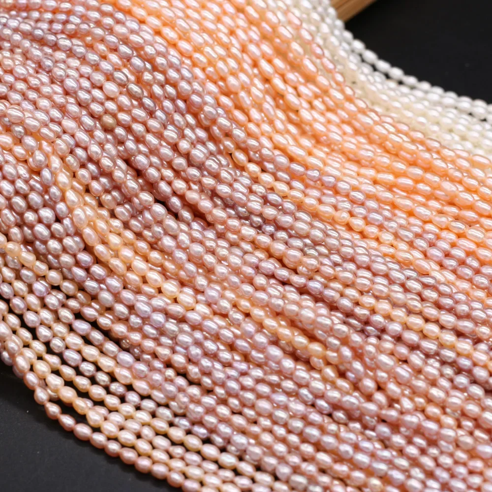 

High Quality 100% Natural Freshwater Pearl Rice Shape Beads Purple White for Jewelry Making DIY Bracelets Necklace Size 3-3.5mm