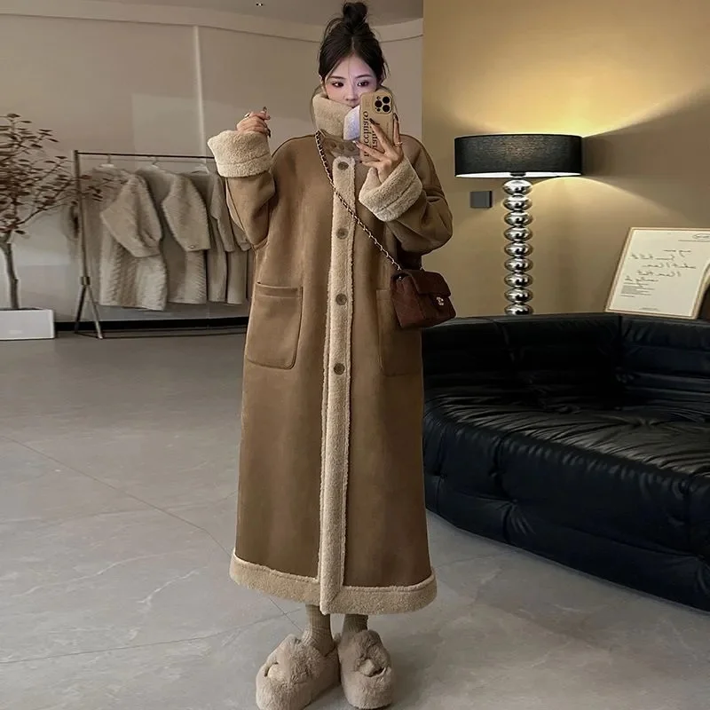 2024 Winter Thick Women\'s Long Double sided Lamb Plush Suede Suit with Leather Fur Integrated Environmental Protection Fur Coat