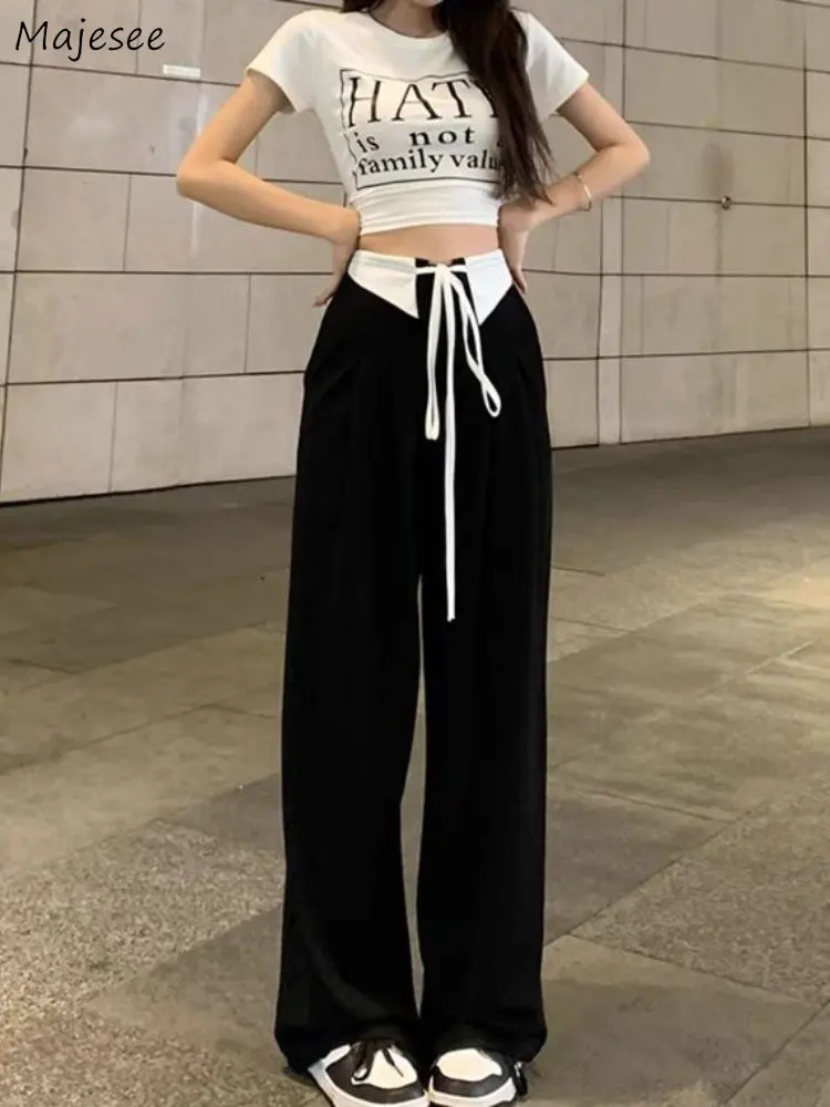 

Panelled Casual Pants Women Ulzzang New Bandage High Waist Baggy Young Chic Patchwork Schoolgirls Streetwear Y2k Simple Fashion