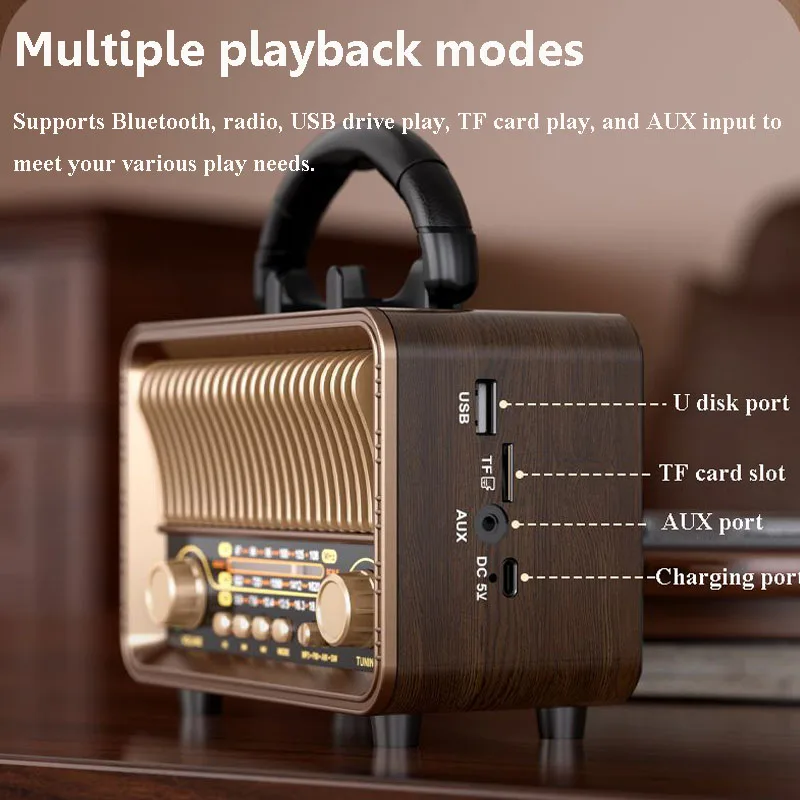 المحمولة الرجعية DSP راديو FM AM SW كامل النطاق أجهزة الراديو استقبال قابلة للشحن بلوتوث 5.4 المتكلم صندوق تشغيل الموسيقى دعم TF بطاقة USB AUX