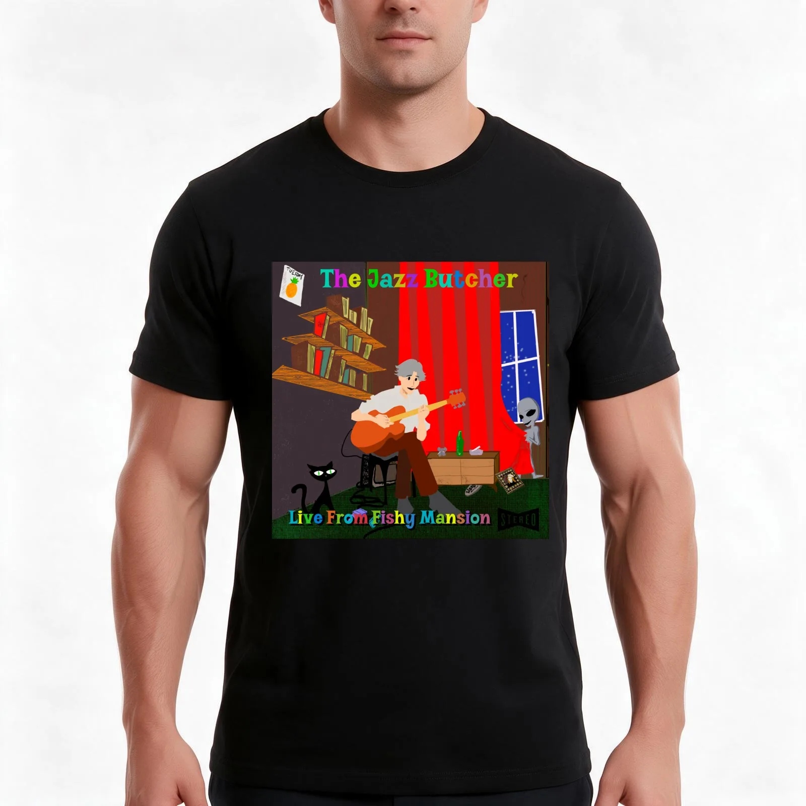 Jazz Butcher Live from Fishy Mansion T-Shirt Summer Casual Cotton Tee Oversized Streetwear Tops Vintage Graphic Print