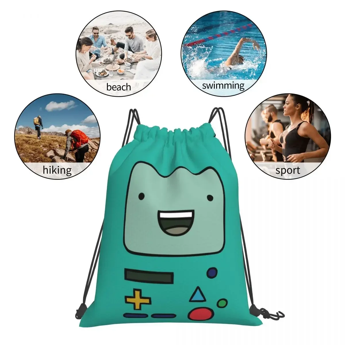 Adventure Time Anime BMO Backpacks Portable Drawstring Bags Drawstring Bundle Pocket Sports Bag BookBag For Travel Students