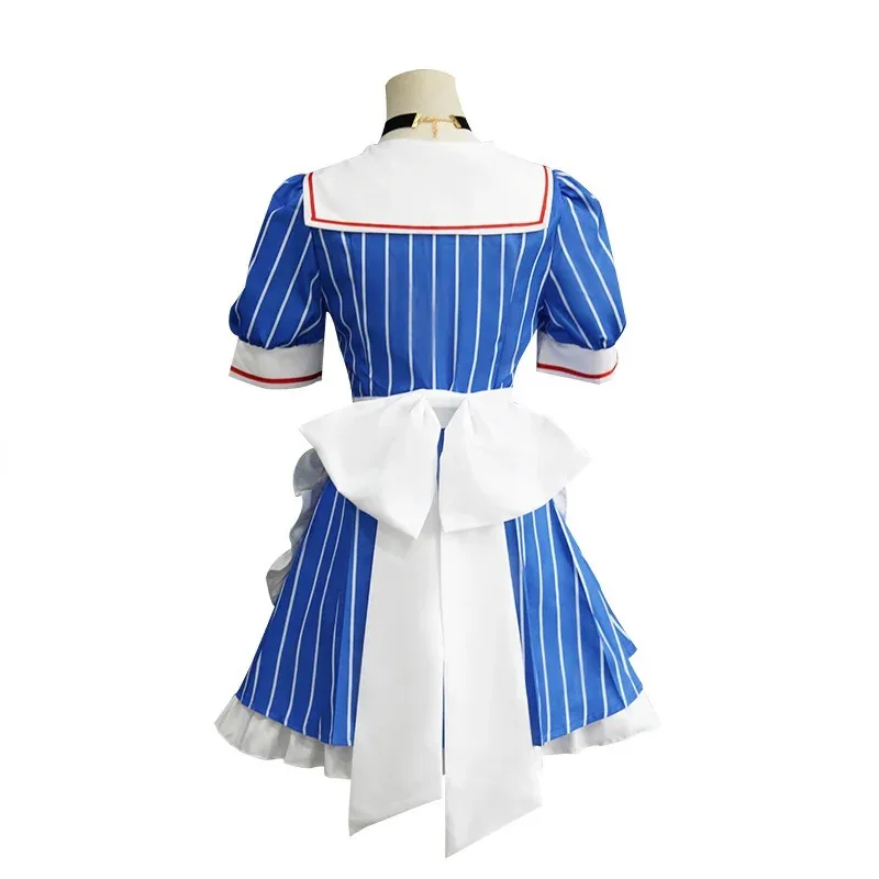Mesmerizer Cosplay Costumes Wig Anime Uniform Women Striped Maid Dress Hat Apron Suit Halloween Christmas Carnival Party Dress