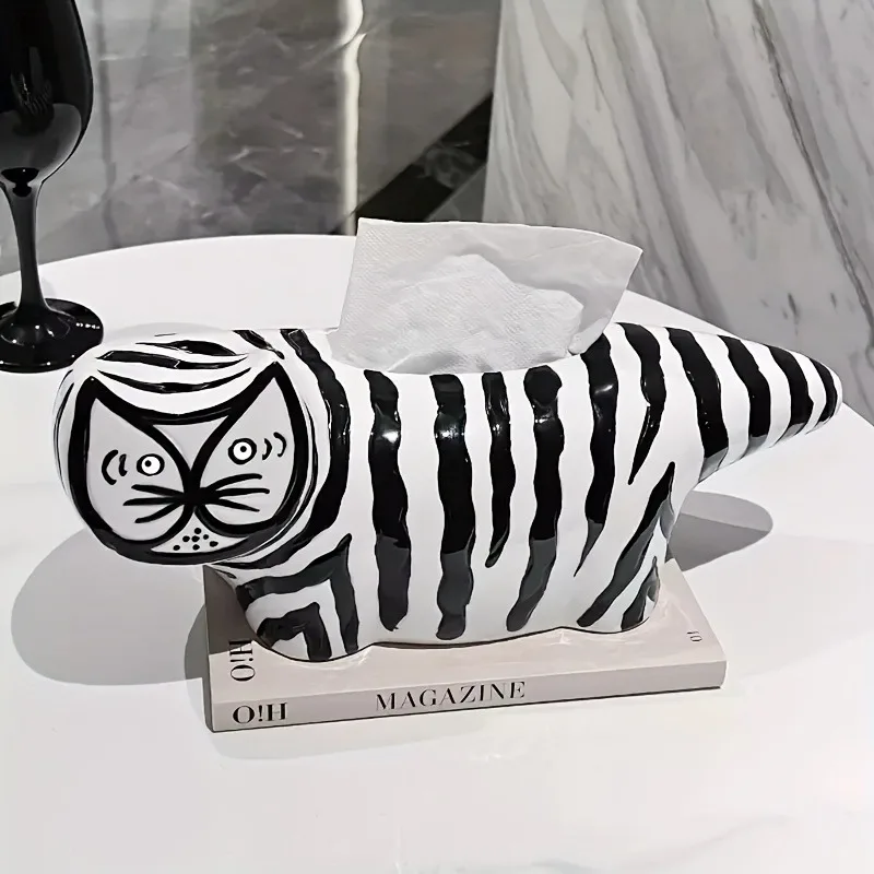 Nordic Style Striped Cat Shaped Tissue Box Coffee Table Table Tissue Storage Suitable for Living Room Dining Table Home Decor