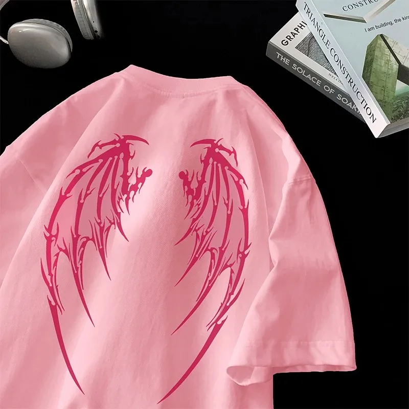 Angel Wings Printed T-shirt y2k Short Sleeve Letter Printing Tee 2024 Summer New Street Style T Shirts Duży rozmiar Unisex Tshirt