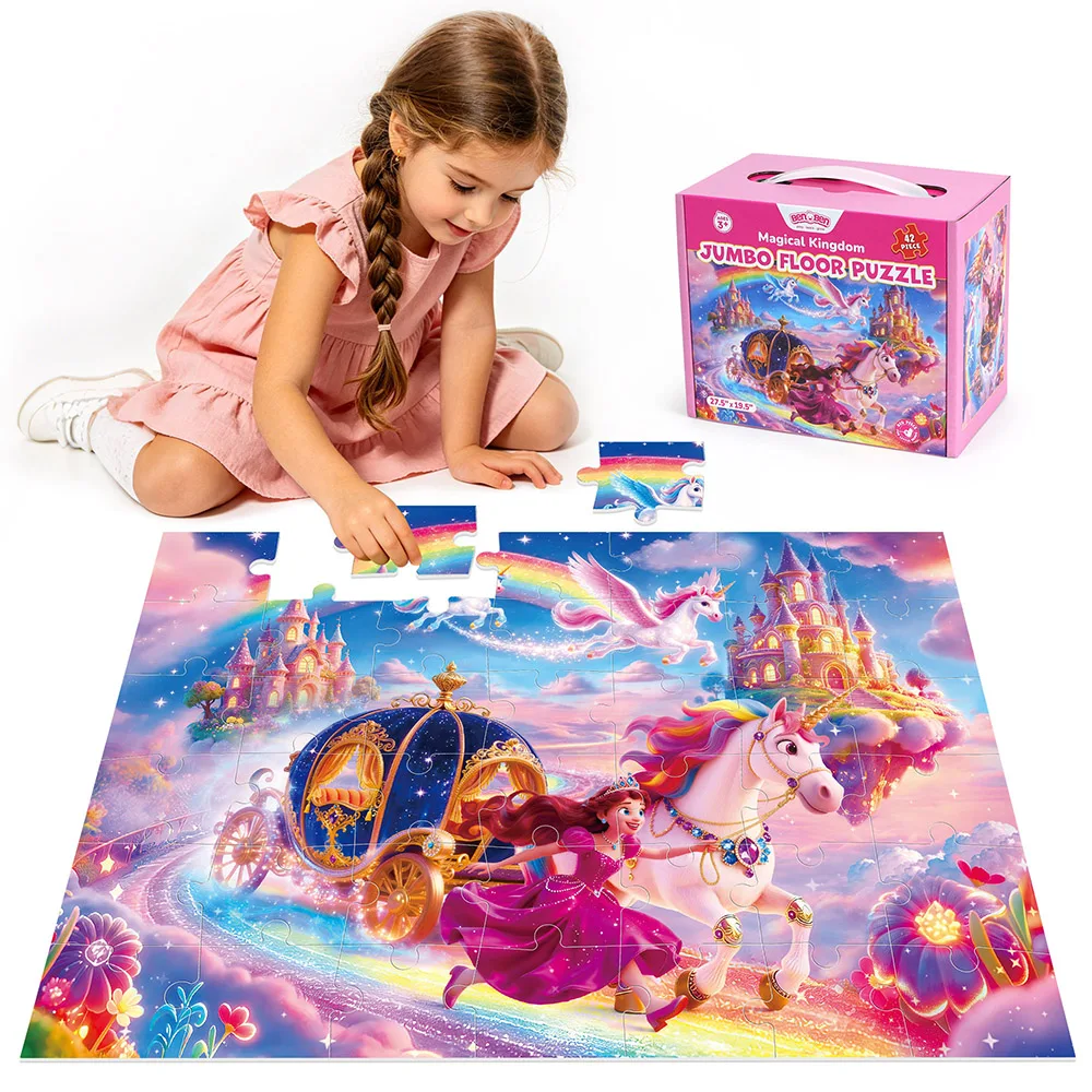 Kids Jigsaw Puzzles 42pcs Princess And Unicorn Floor Puzzle Educational Learning Toys for Boys Girls Ages 3+ Brain Game, Large Pieces Preschool Game Gift for Christmas Birthday Holiday, Screen-Free
