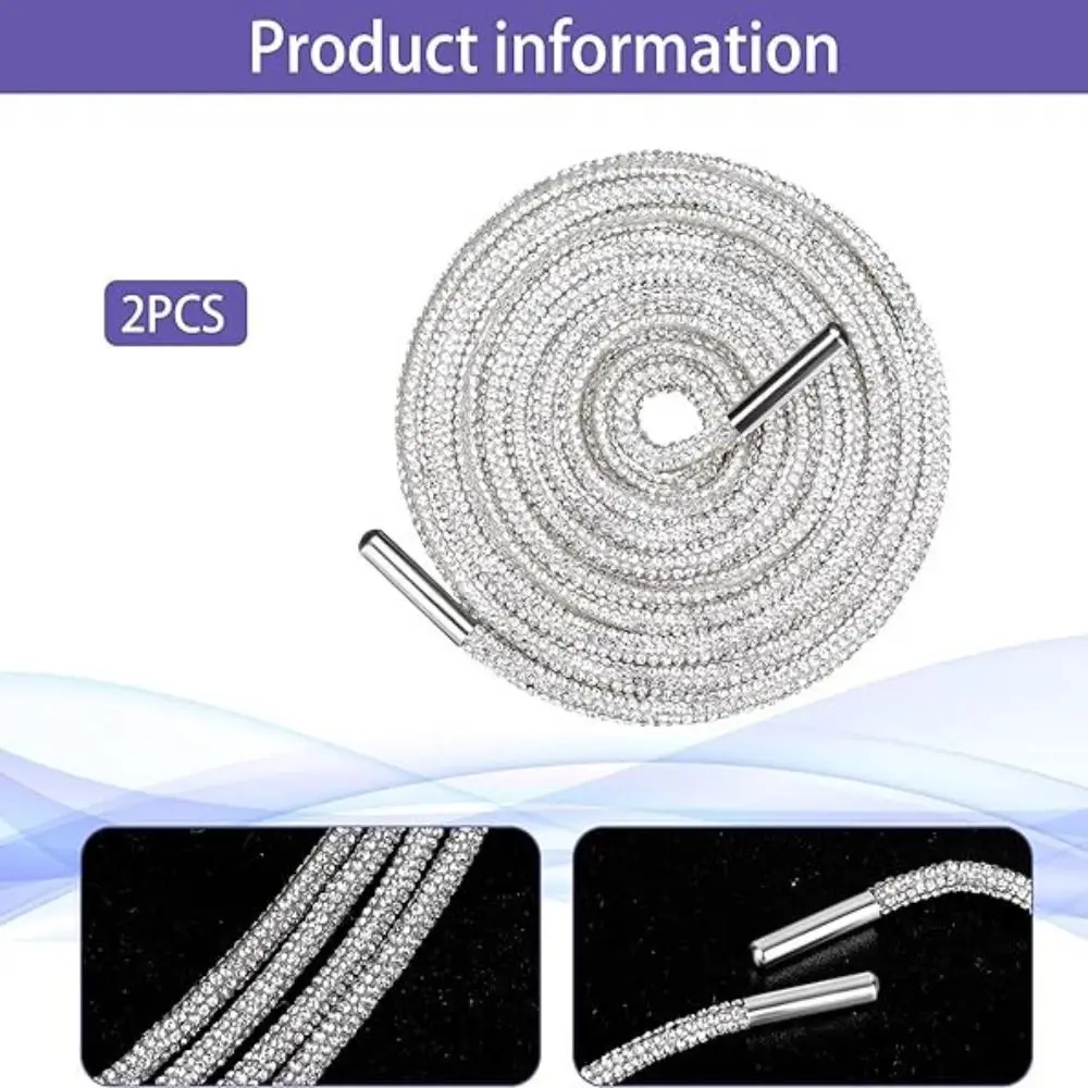 Rhinestone Glitter Laces Rhinestone Rope 120cm 100cm Rhinestone Glitter Rope White Bling Shiny Round Shoe Laces For Shorts
