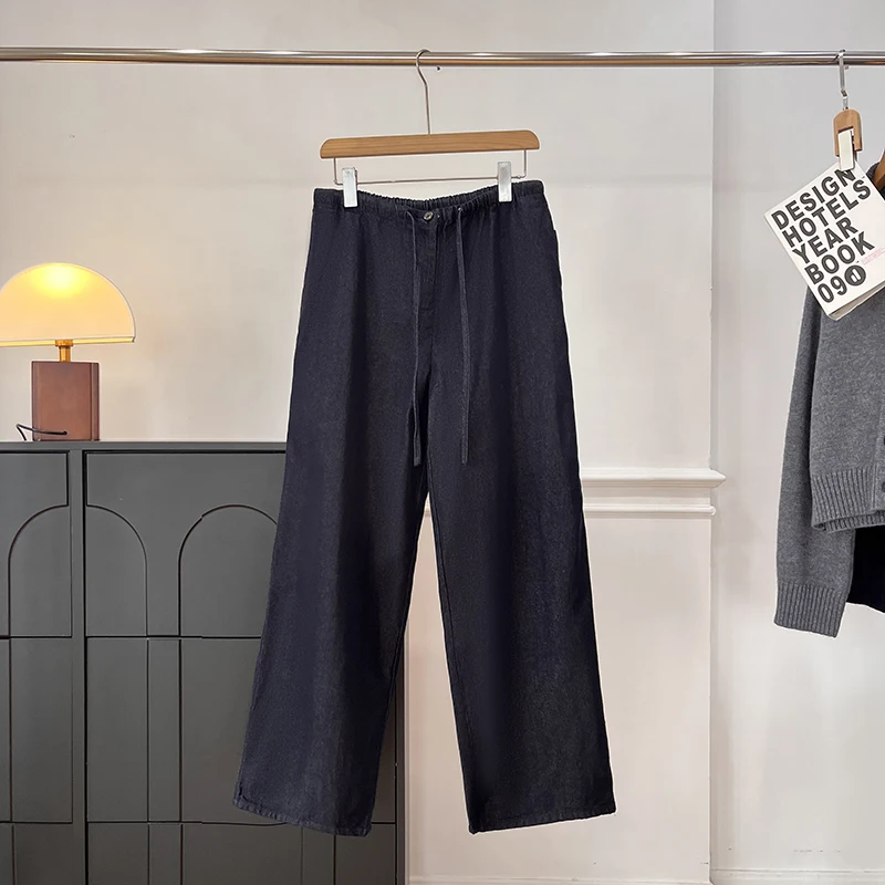 

Nordic Style Casual Adjustable Waist Elastic Straight Leg Jeans Long Pants Women Spring Vintage High Waist Slim Fit Denim