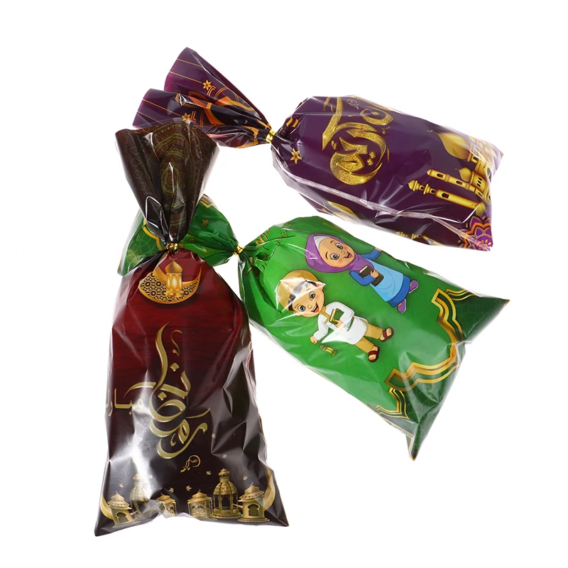 Y50pcs Eid Mubarak Gift Bags Plastic Cookie Candy Bag Ramadan Kareem Decor Islamic Muslim Party Supplies Eid Al-fitr Gift